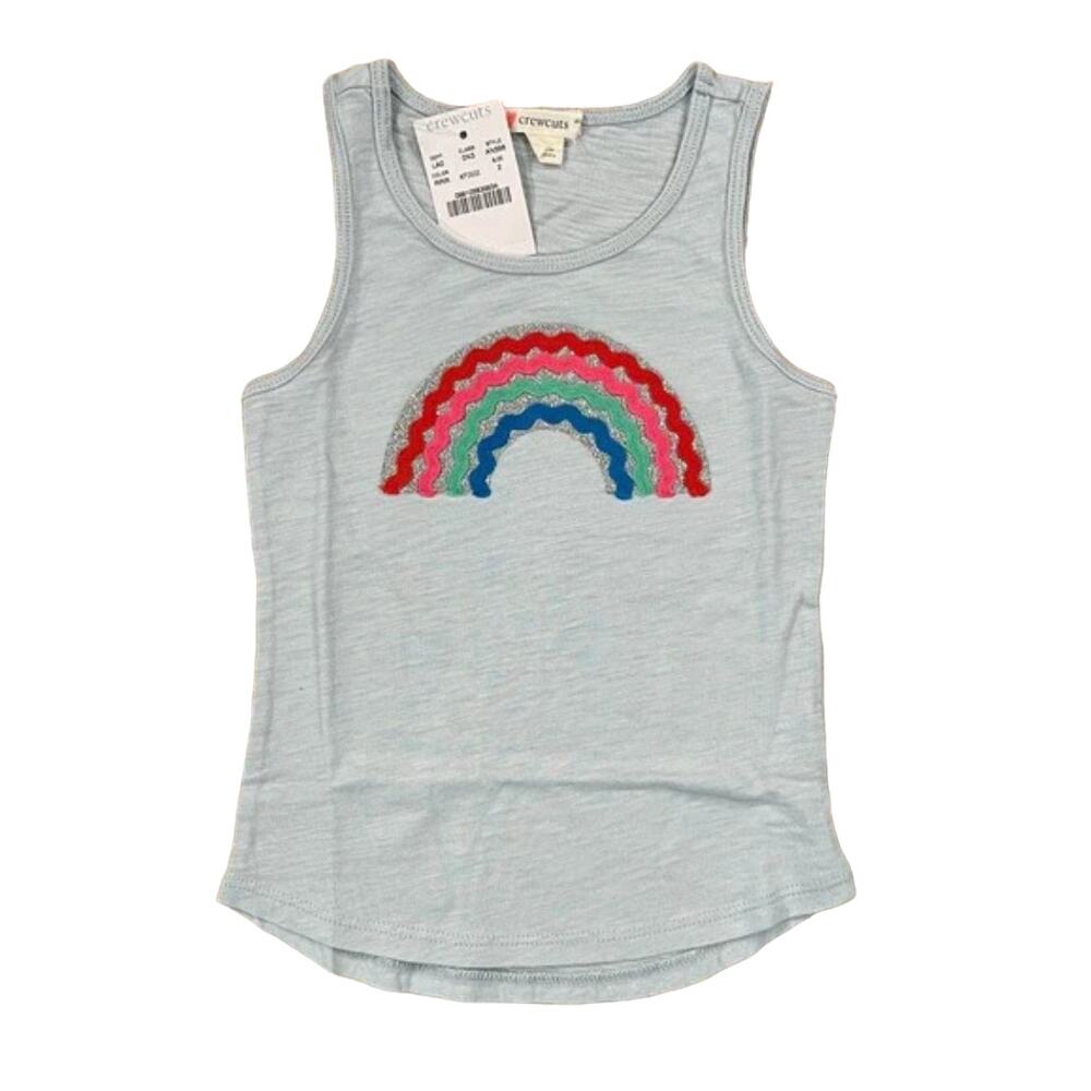 NWT J. Crew Girls' Light Blue Tank W/Rainbow Rickrack - SIZE 2